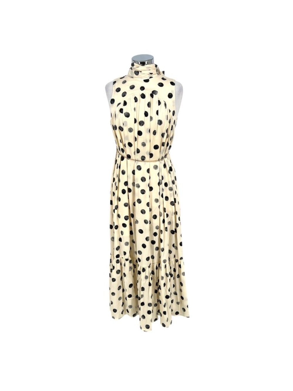 Urban Daizy Maeve Retro Polka Dot Sleeveless Maxi Dress Cream Black Large NWT